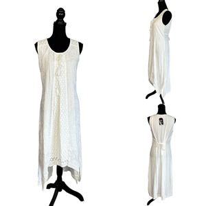 White Crochet Sleeveless Hi-Low Dress MEDIUM Lace Surfer Beach Resort Zulily NEW